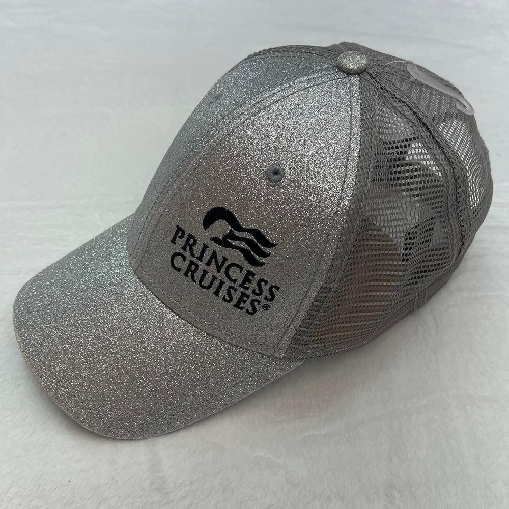 Princess Cruises Women's Silver Glitter Ball Cap Adjustable Back‎ Closure Mesh